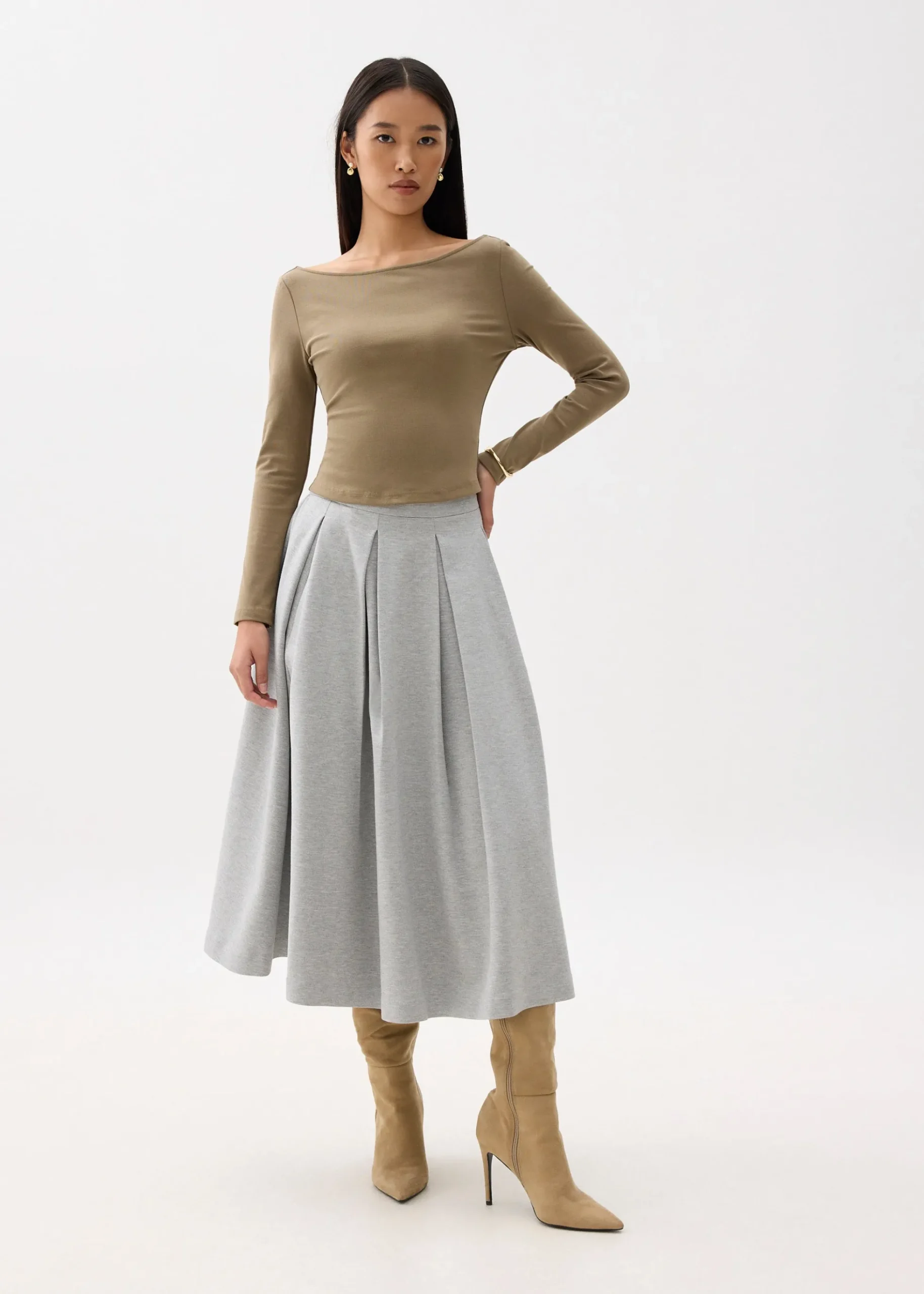 Jersey Boat Neck Fitted Top
