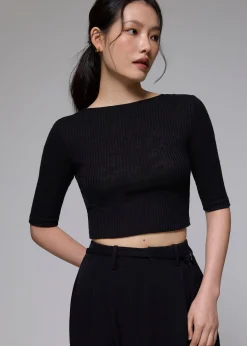 Jersey Fitted Mock Neck Top