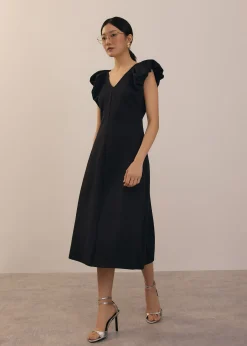 Jersey V-neck Fit & Flare Midi Dress