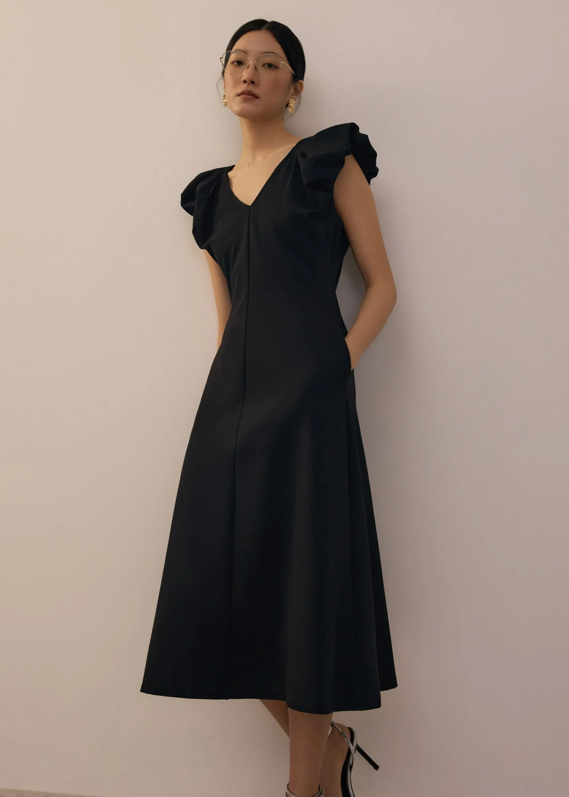 Jersey V-neck Fit & Flare Midi Dress