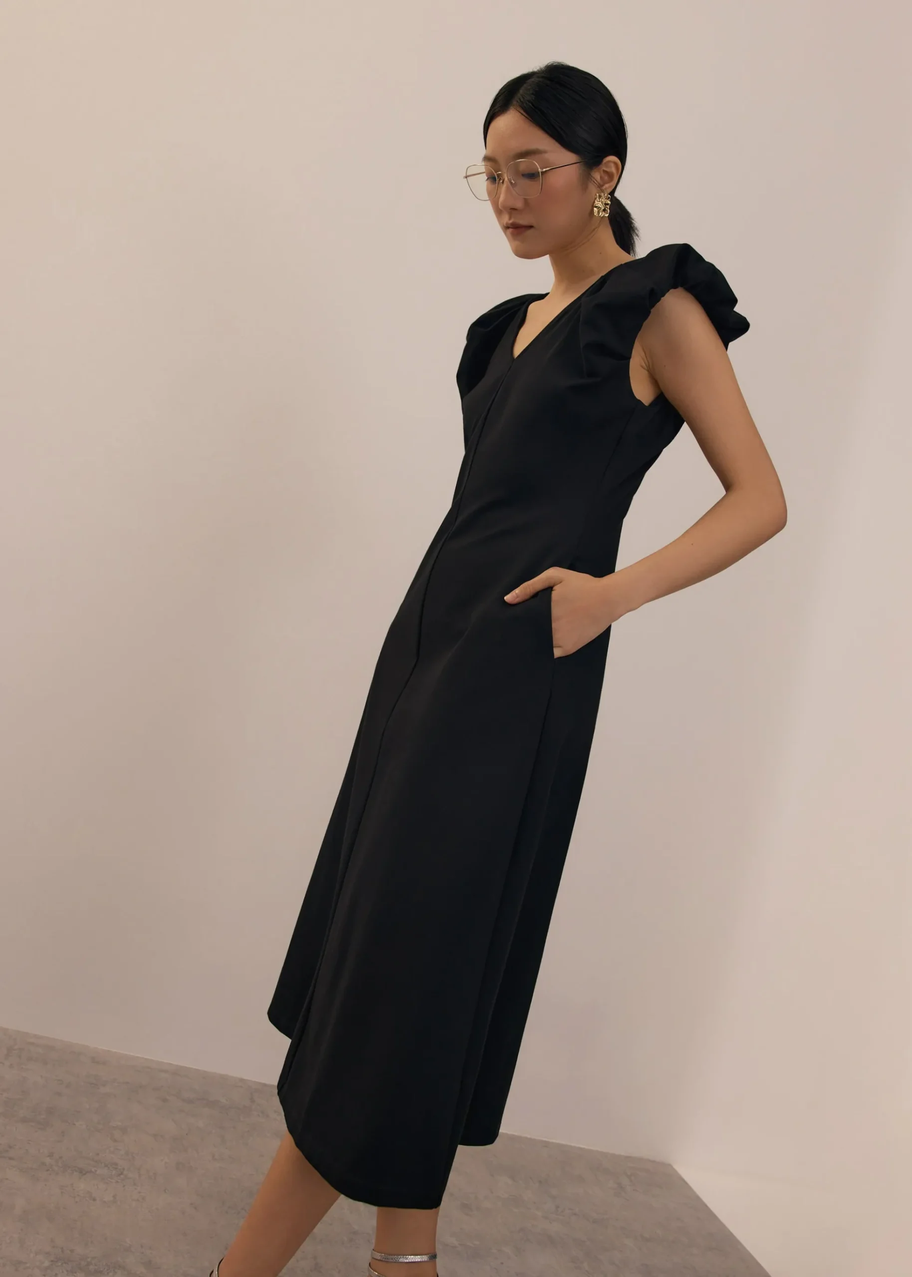 Jersey V-neck Fit & Flare Midi Dress
