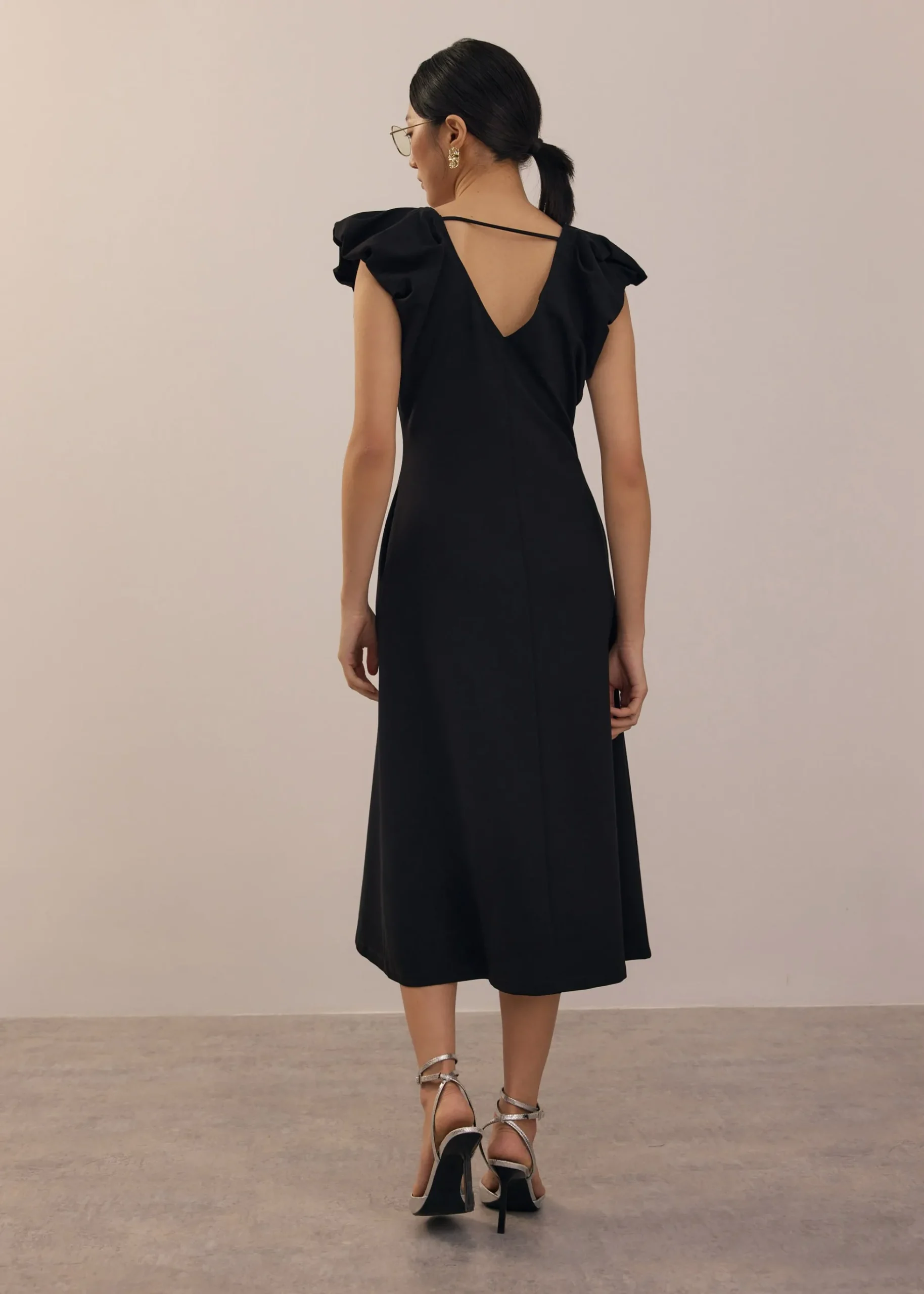 Jersey V-neck Fit & Flare Midi Dress