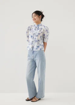Jian Mandarin Collar Puff Sleeve Blouse in Heirloom Botanicals