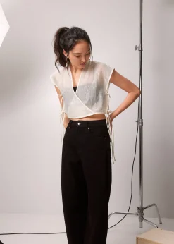Jing Organza Crop V-neck Top