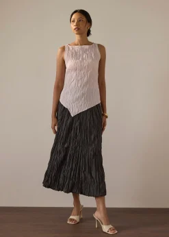 Joanne Crinkled Pleats Asymmetric Hem Top