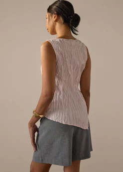 Joanne Crinkled Pleats Asymmetric Hem Top