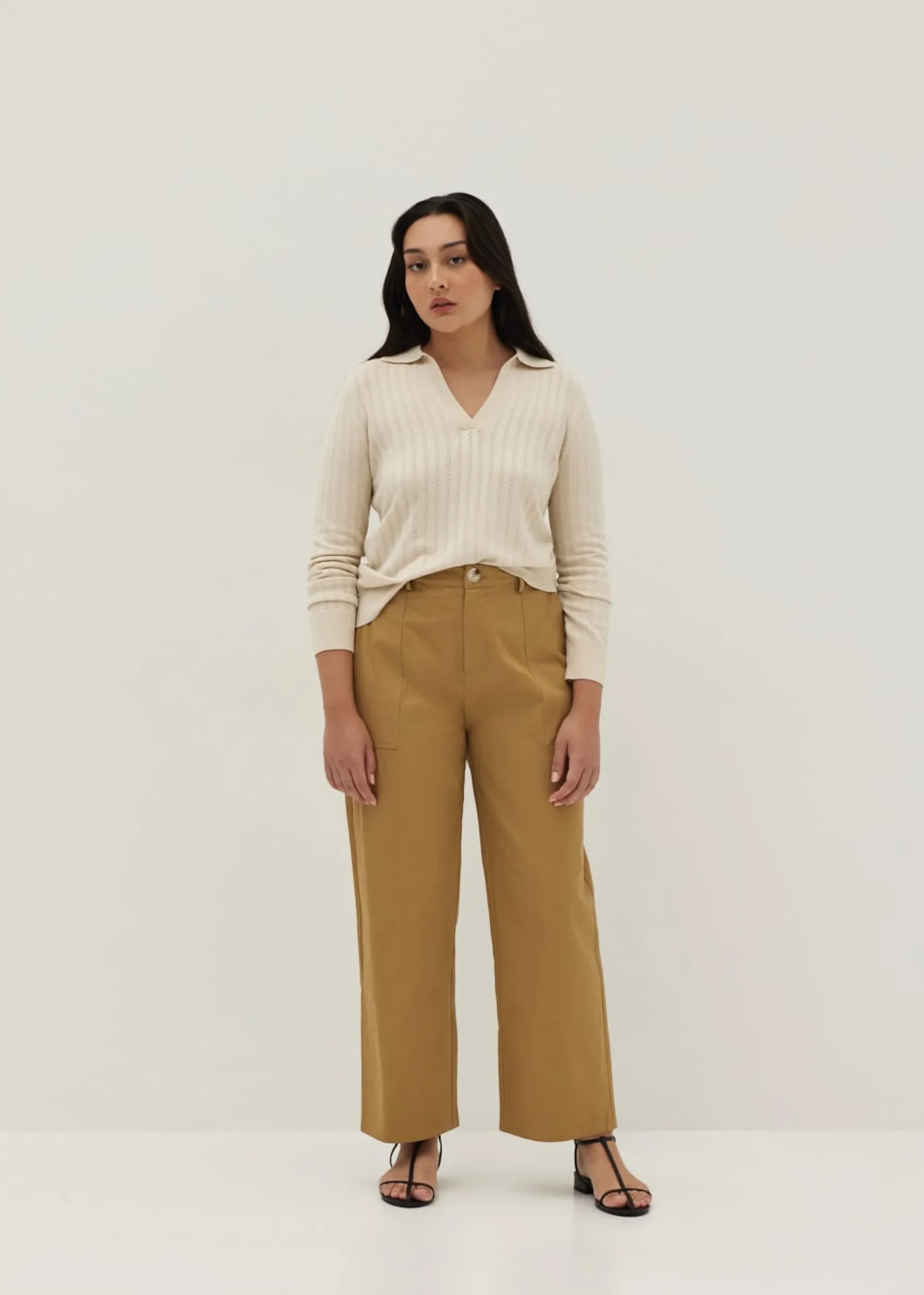 Jodie Pointelle Knit Polo Sweater