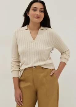 Jodie Pointelle Knit Polo Sweater