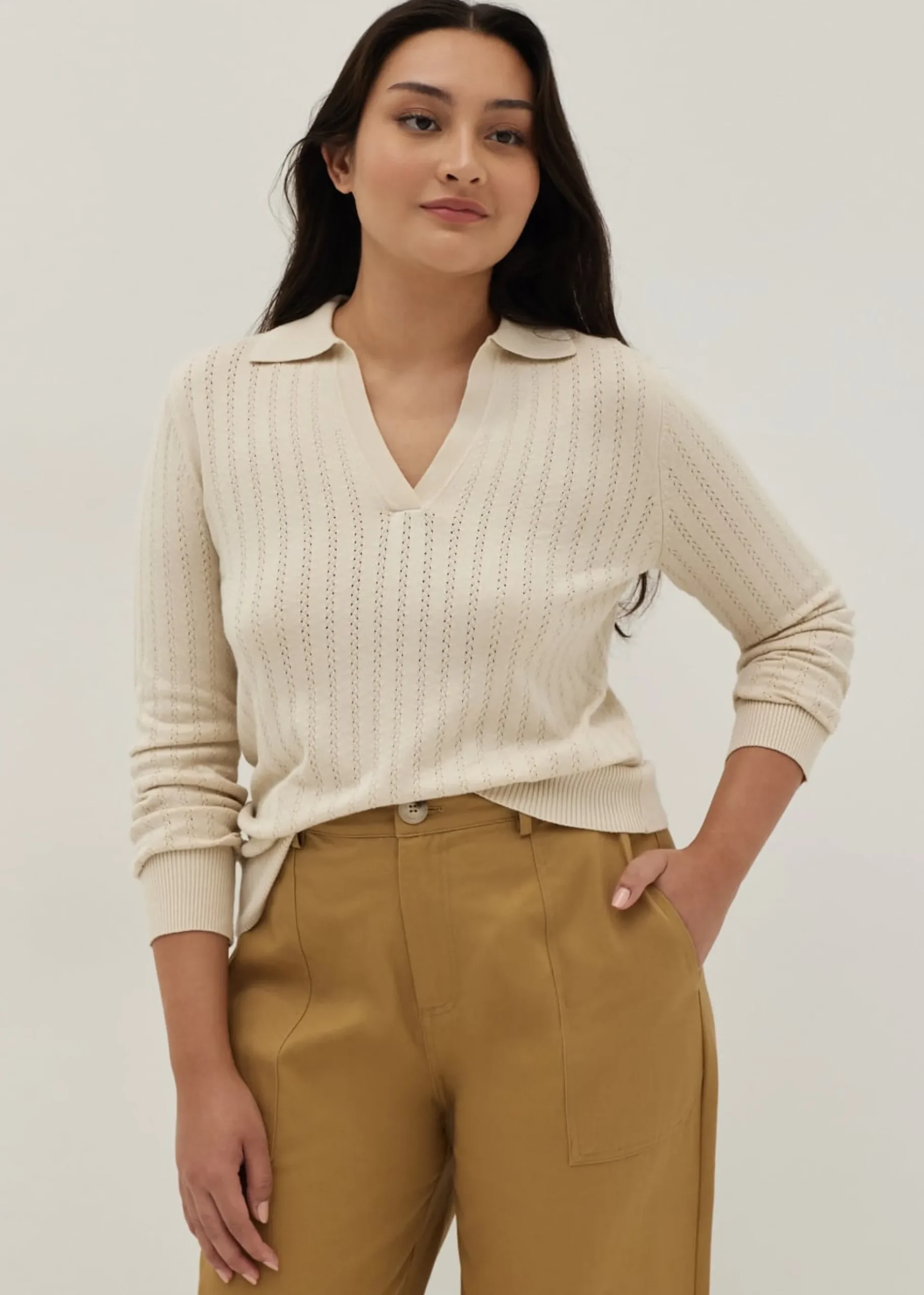 Jodie Pointelle Knit Polo Sweater