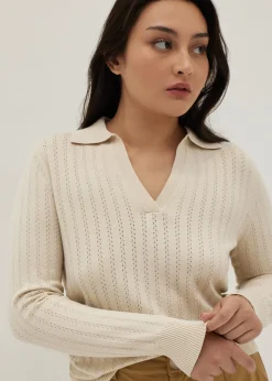 Jodie Pointelle Knit Polo Sweater