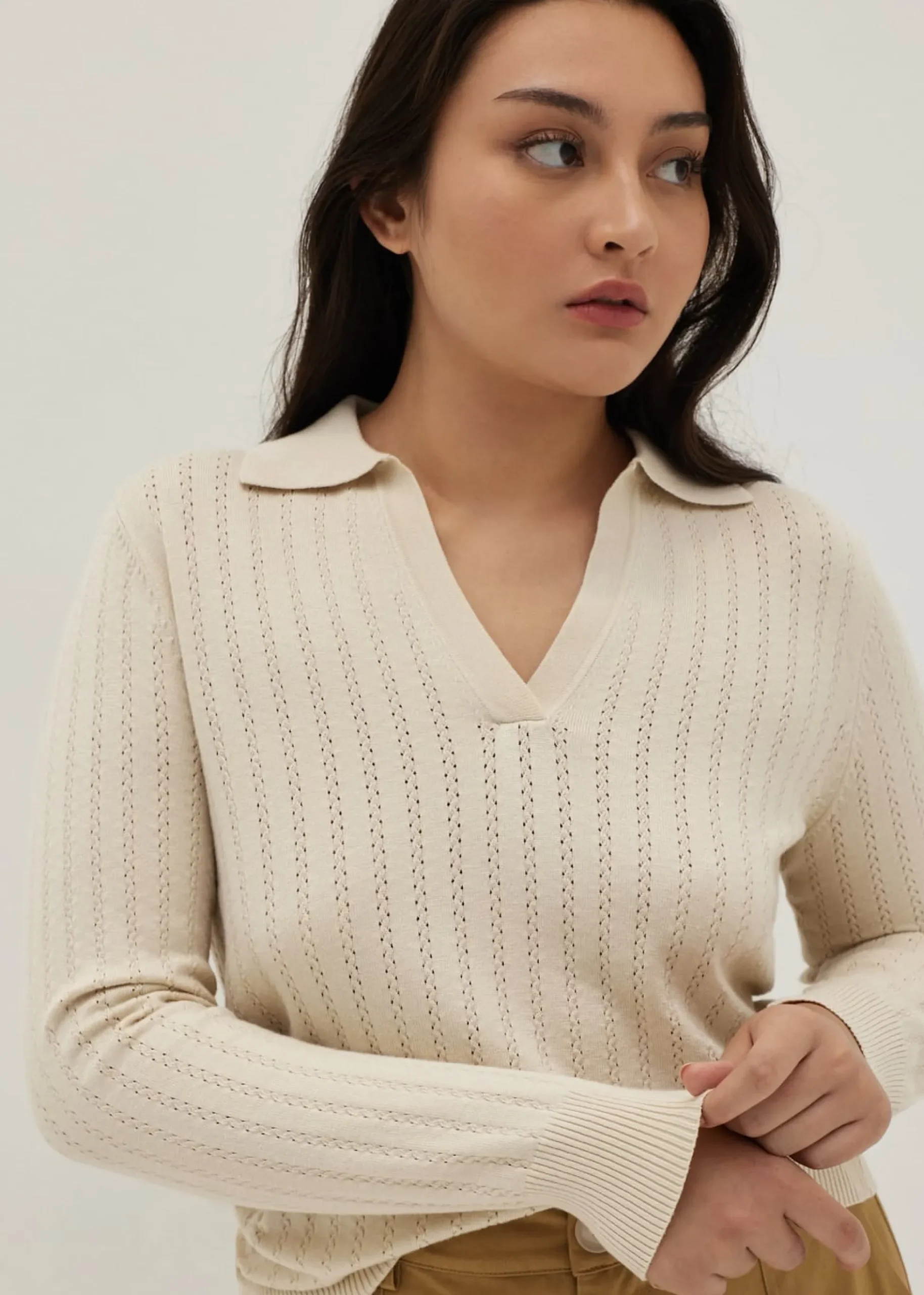 Jodie Pointelle Knit Polo Sweater