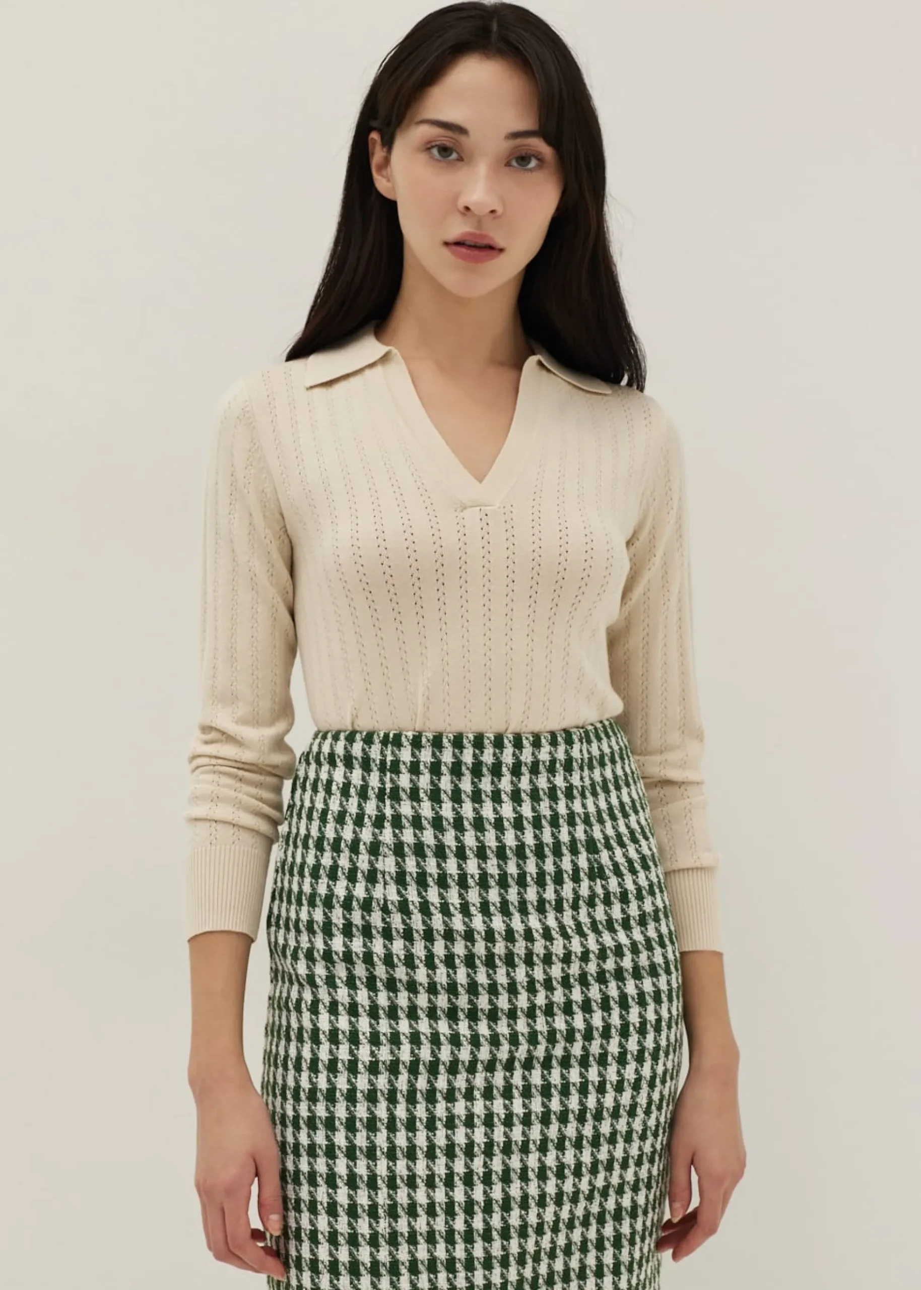 Jodie Pointelle Knit Polo Sweater