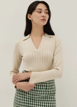 Jodie Pointelle Knit Polo Sweater