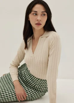 Jodie Pointelle Knit Polo Sweater
