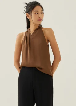 Jorja Satin Pleated Halter Top