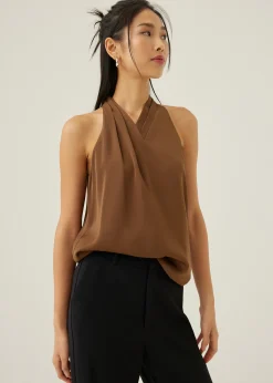 Jorja Satin Pleated Halter Top