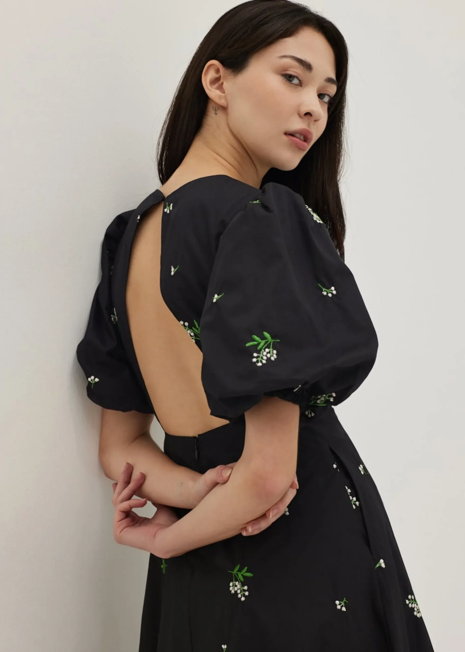 Juliet Padded Embroidered Open Back Dress