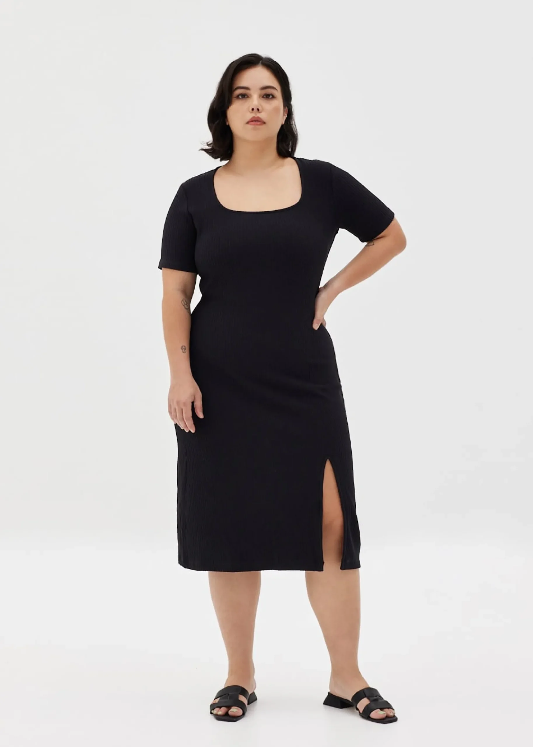 Kalise Square Neck Ribbed Dress