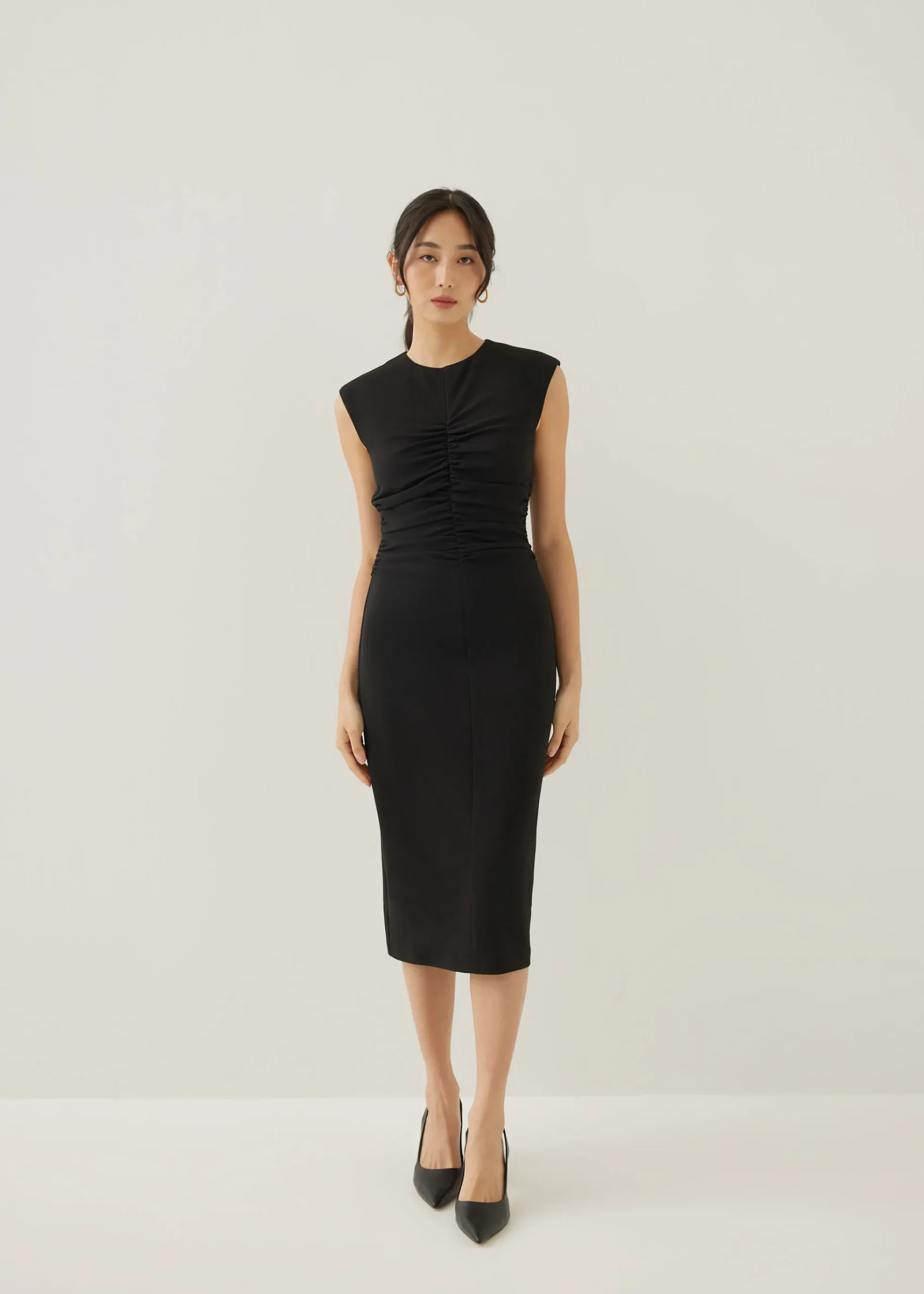 Karolin Shoulder Padded Column Midi Dress
