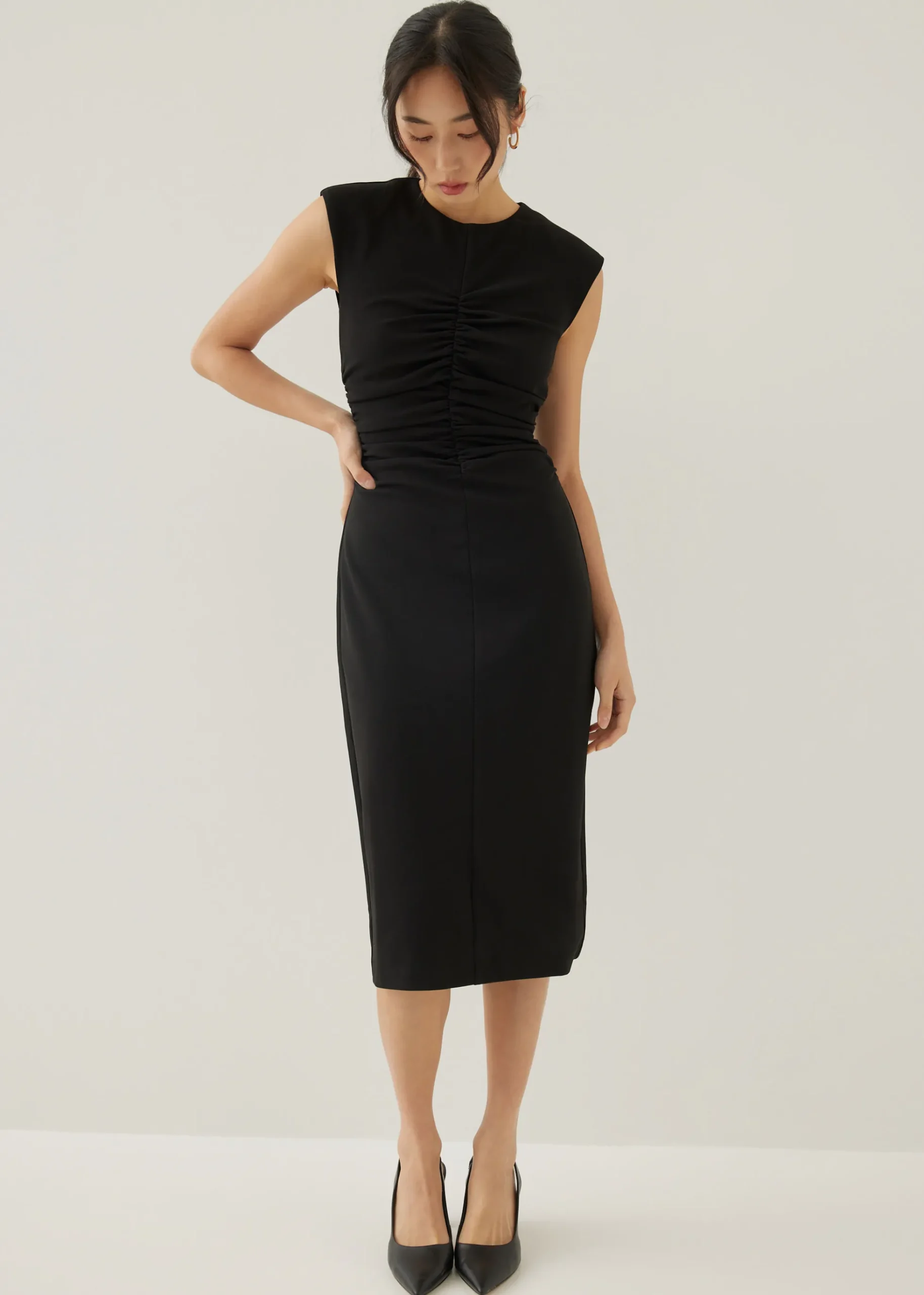 Karolin Shoulder Padded Column Midi Dress