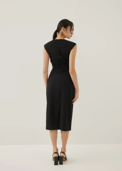 Karolin Shoulder Padded Column Midi Dress