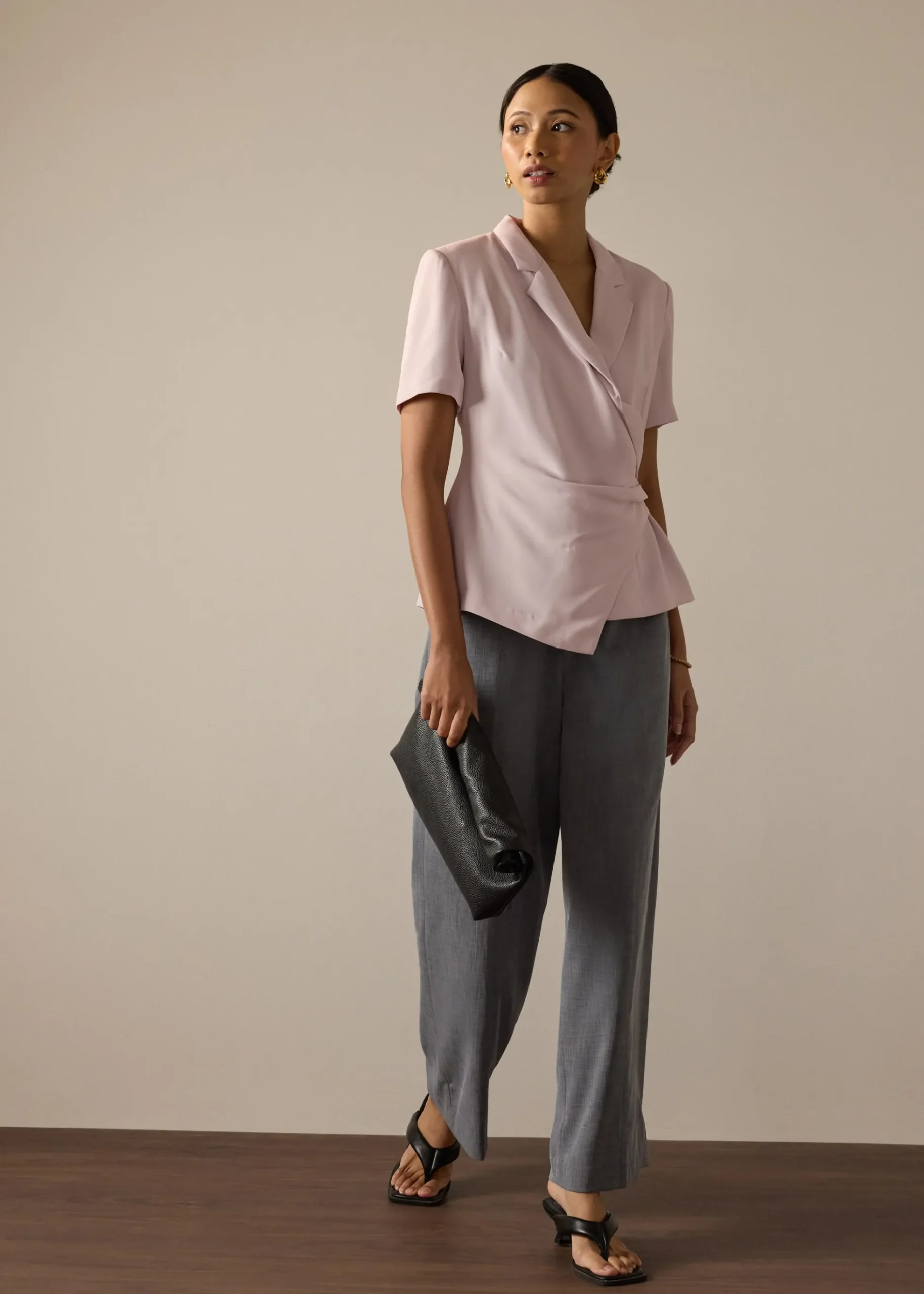 Karyssa Crepe Drape V-neck Blazer Top
