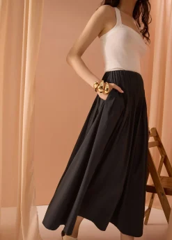 Kate High Waist Pintuck Flare Maxi Skirt