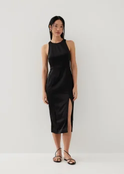 Khan Satin Padded Open Back Midi Dress