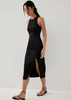 Khan Satin Padded Open Back Midi Dress