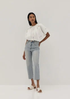 Kimora Embroidered Ruched Top in Humble Abode