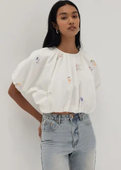 Kimora Embroidered Ruched Top in Humble Abode