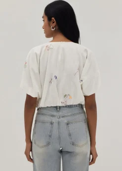 Kimora Embroidered Ruched Top in Humble Abode