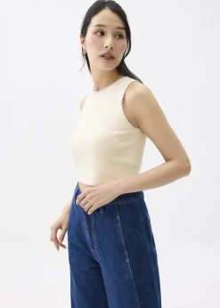 Knit Contrast Stitch Crop Tank Top