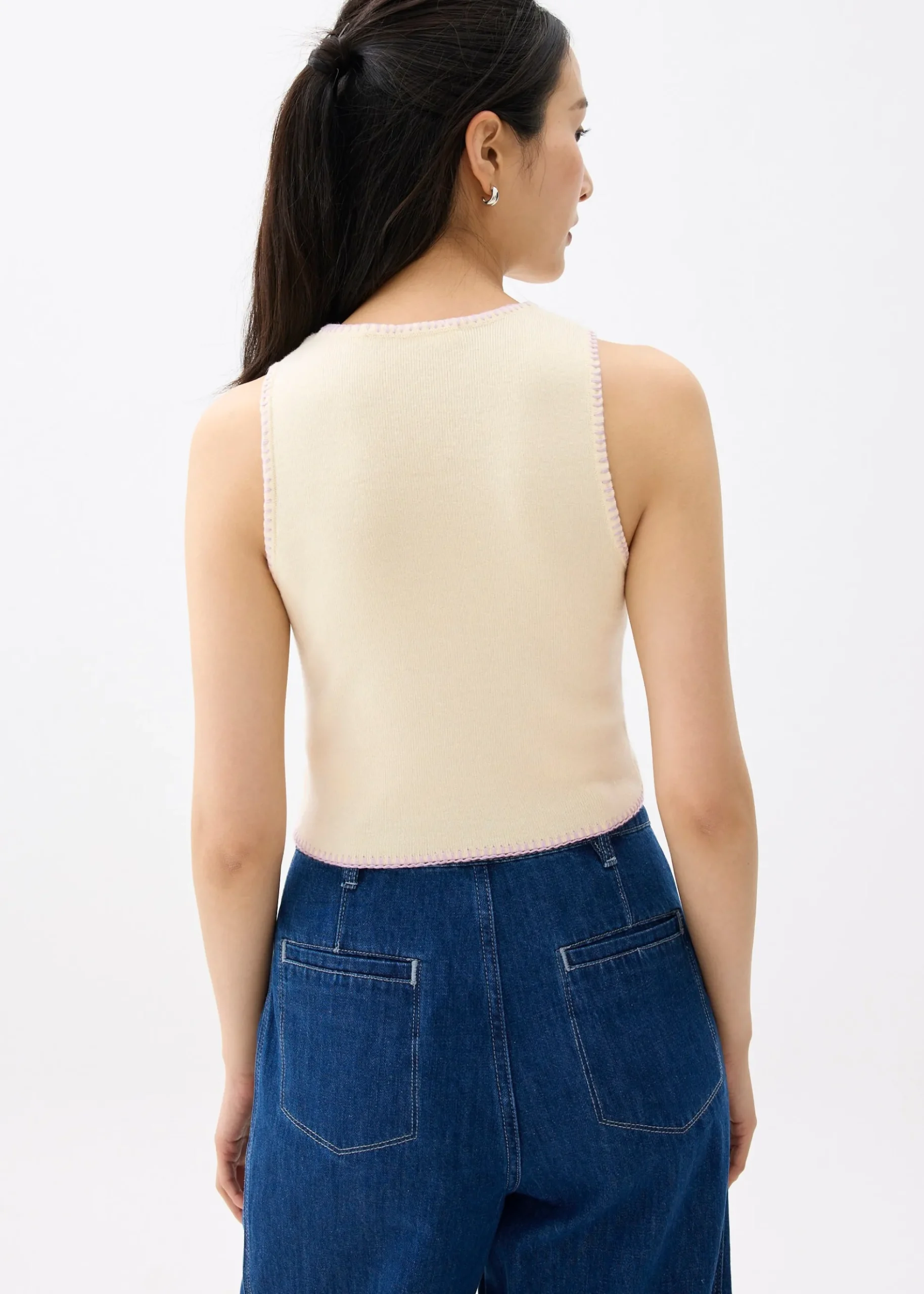 Knit Contrast Stitch Crop Tank Top
