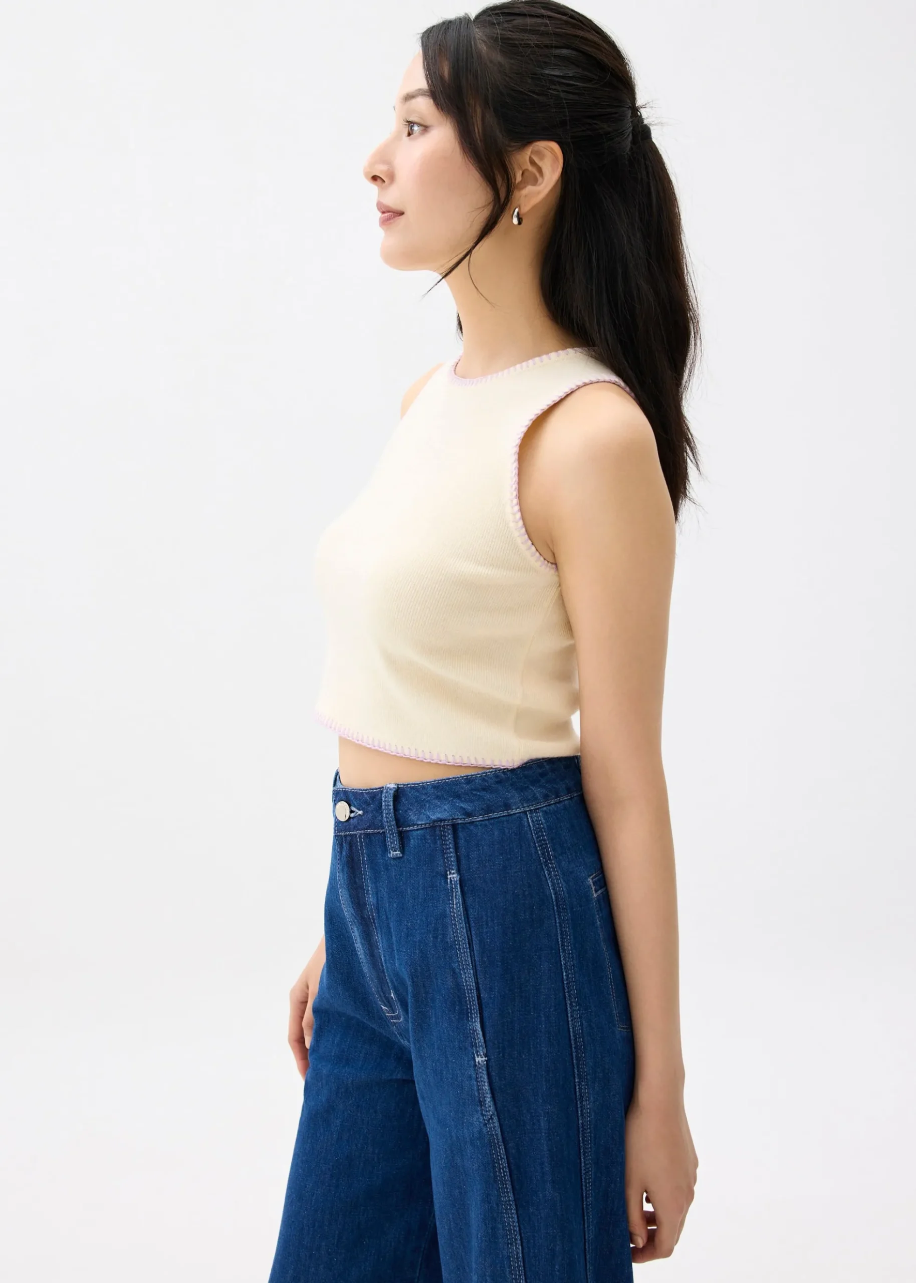 Knit Contrast Stitch Crop Tank Top