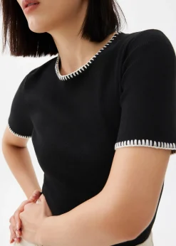Knit Fitted Contrast Stitch Tee