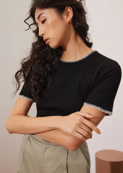 Knit Fitted Contrast Stitch Tee