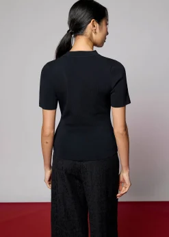 Knit Fitted Mandarin Collar Top
