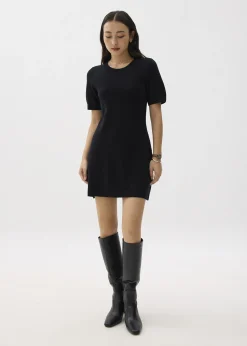Knit Puff Sleeve Shift Mini Dress