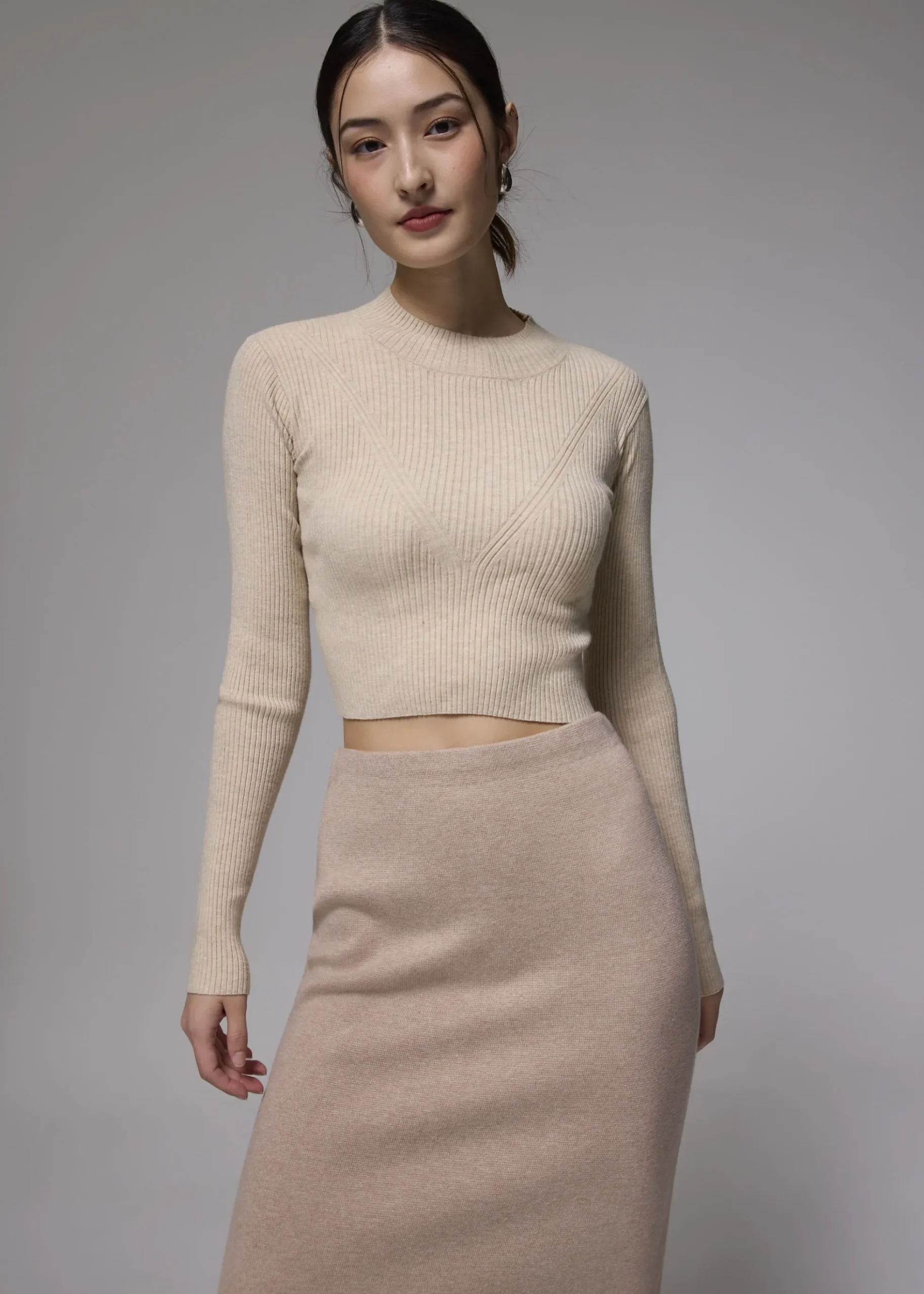 Knit Round Neck Fitted Crop Sweater