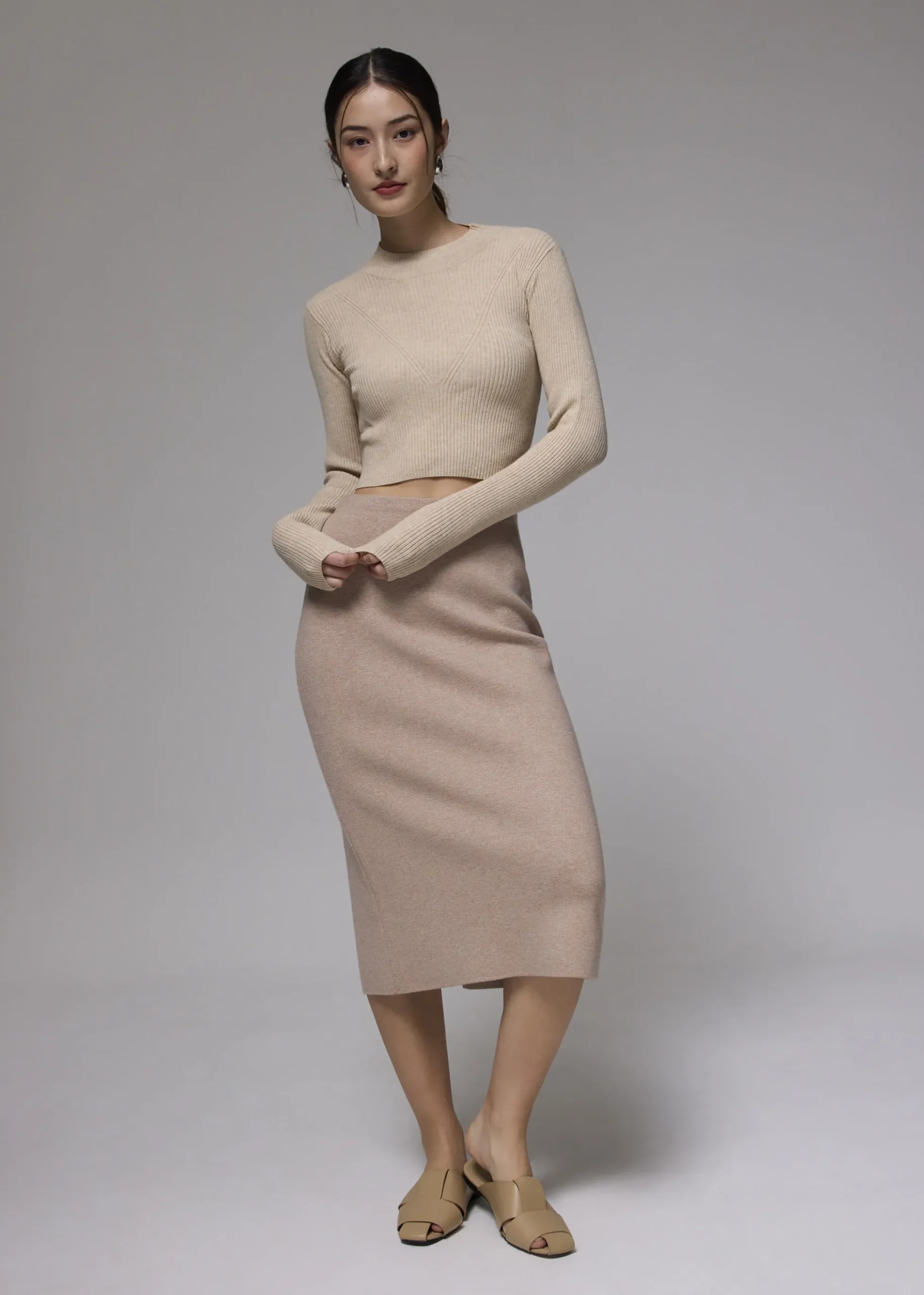Knit Round Neck Fitted Crop Sweater