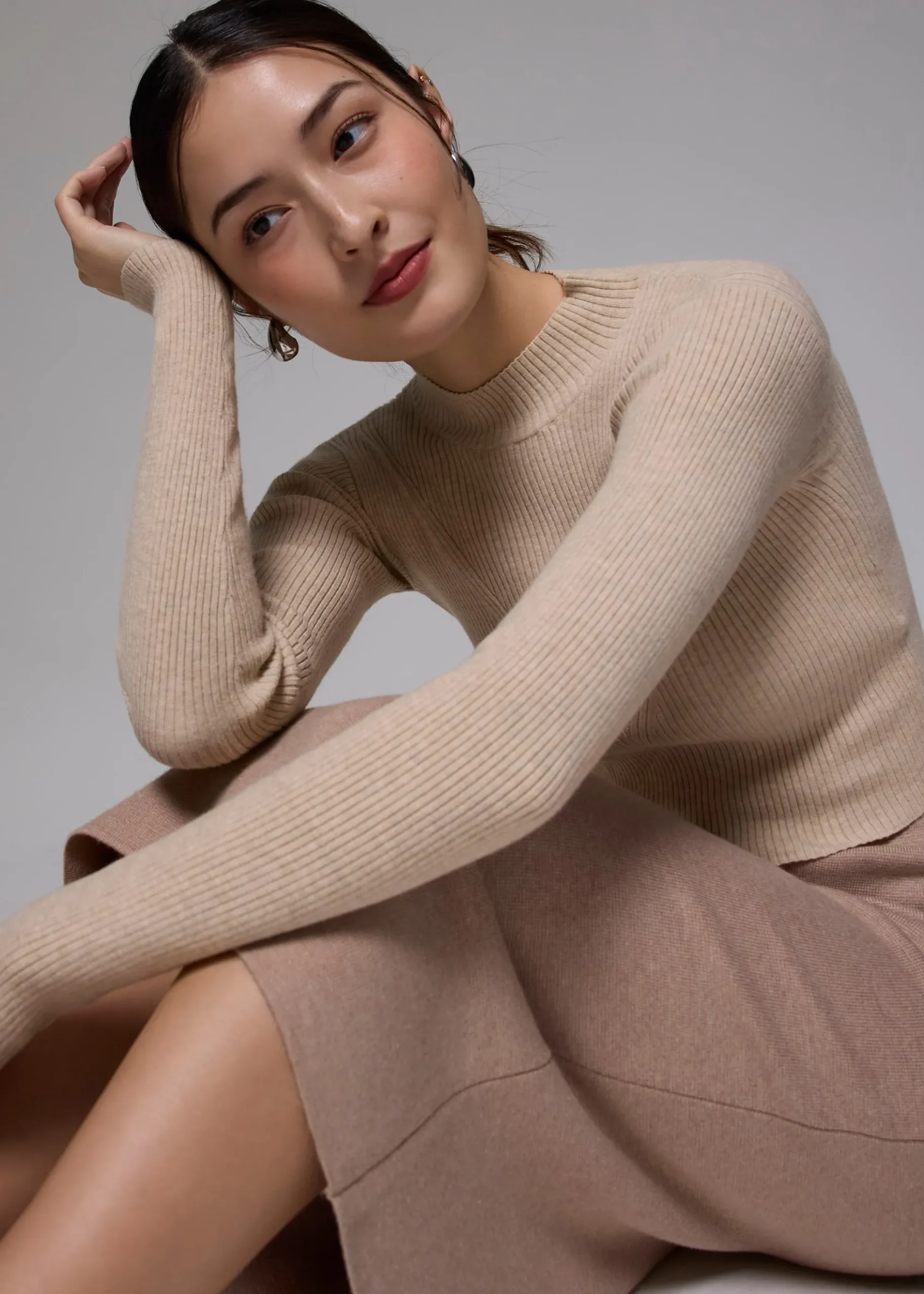 Knit Round Neck Fitted Crop Sweater