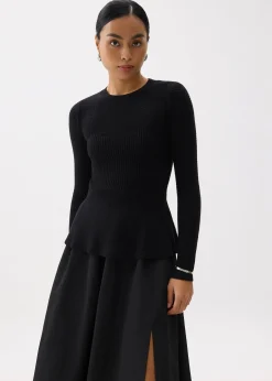 Knit Round Neck Peplum Top
