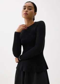 Knit Round Neck Peplum Top