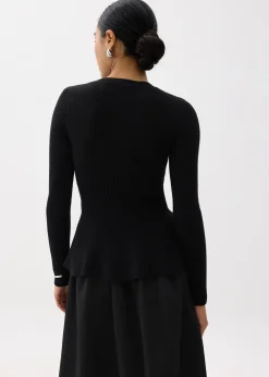 Knit Round Neck Peplum Top