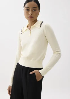 Knit Ruffle Collar Polo Top