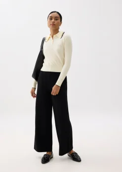Knit Ruffle Collar Polo Top
