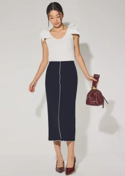 Knit Scallop Edge Column Midi Skirt