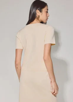 Knit Scallop Edge Fitted Button Down Top