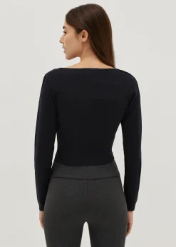 Knit V-neck Fitted Crop Sweater